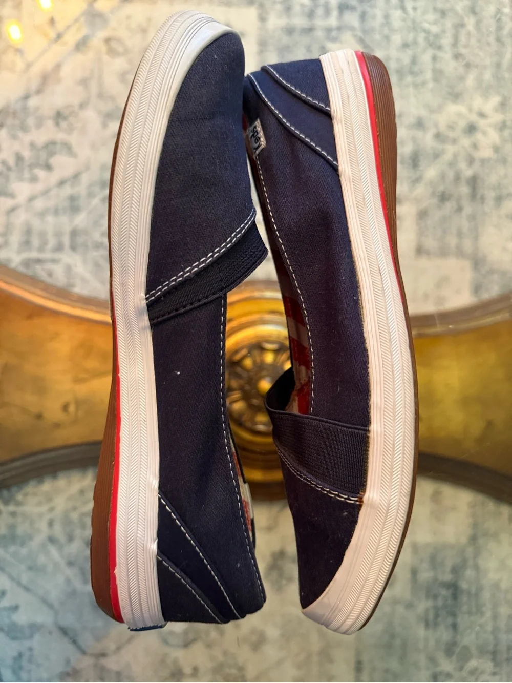 Keds Navy Canvas Slip-On Sneakers w/Red Insole Preppy Nautical